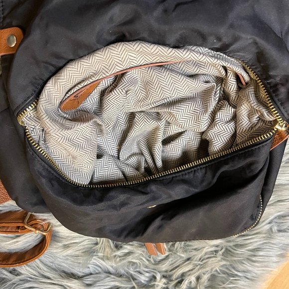EUC Steve Madden Spencer Backpack, Black Nylon w| Camel Faux‎ Leather Trim - Picture 16 of 16